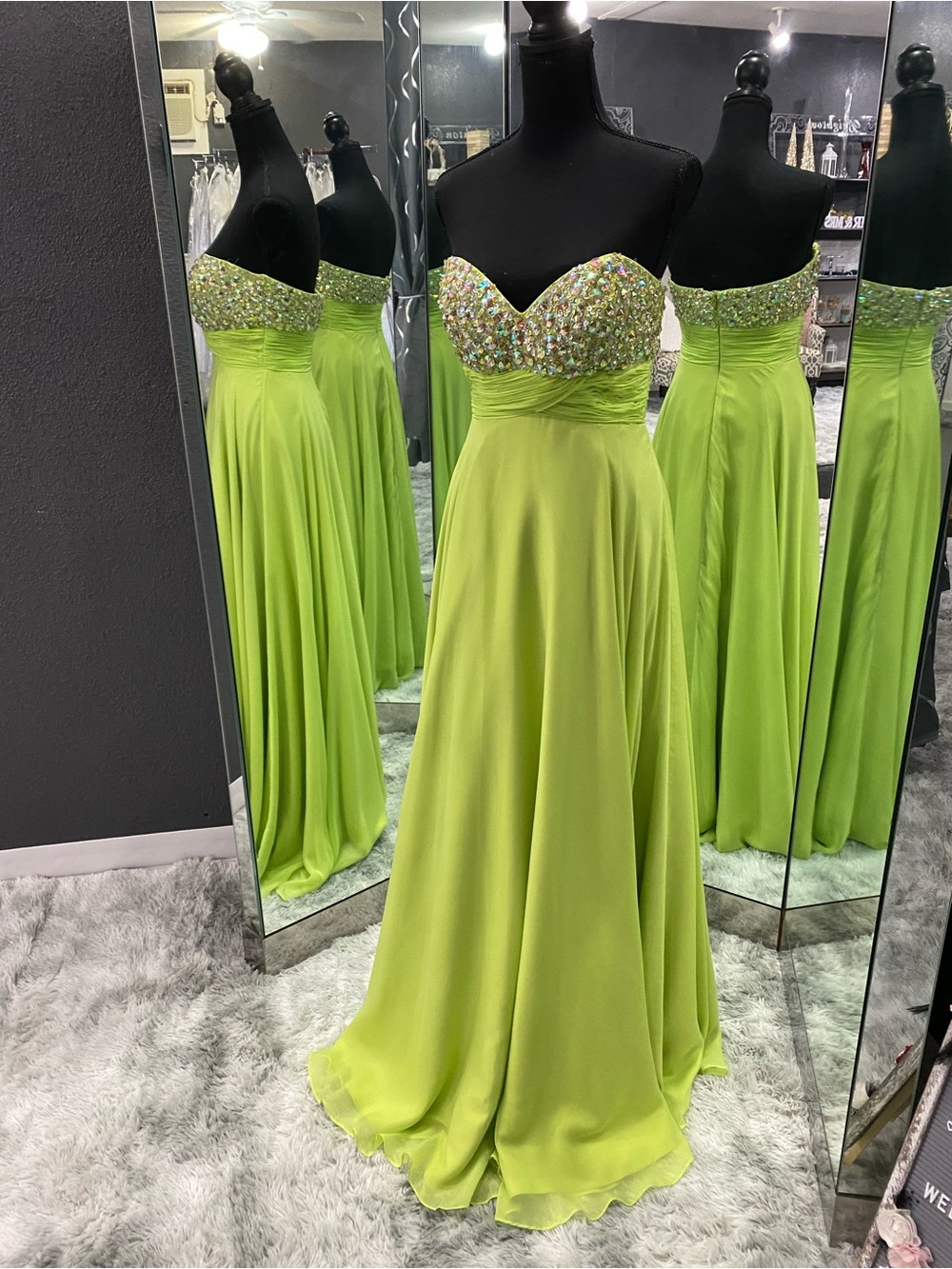Studio 17 Strapless Beaded Spring Green Evening Gown